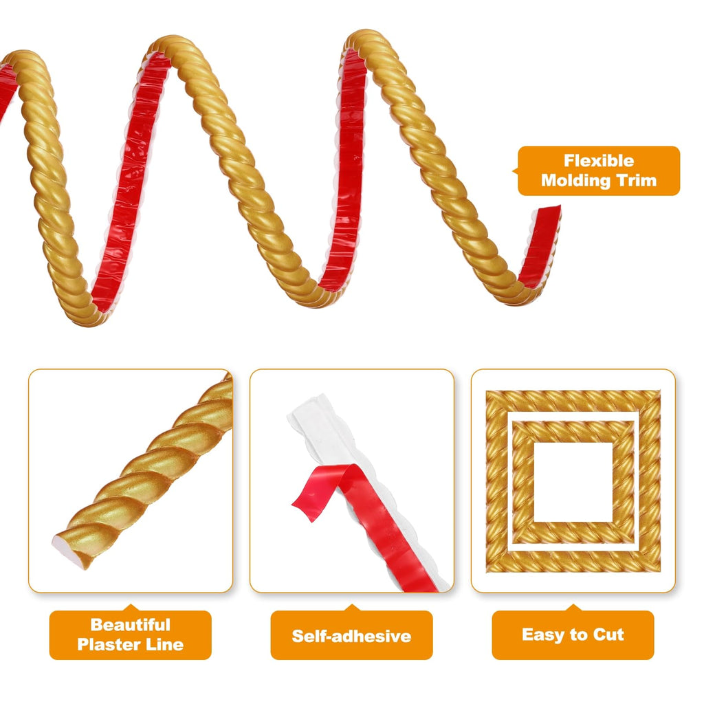 Peel and Stick Molding Trim for Walls 0.8" x 16 ft Gold