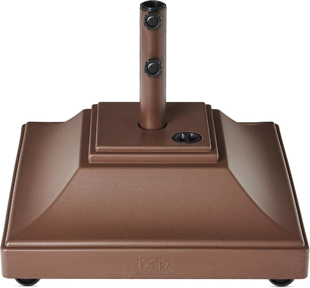Fillable Mobile Umbrella Base, Heavy Duty Base, Square Tiered Market Stand w/ 4 Wheels, 2 Locks, 2 Knobs - JPSC