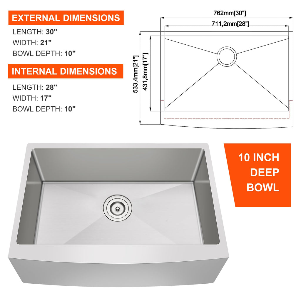 30 Inch Farmhouse Apron Front Single Bowl Kitchen Sink