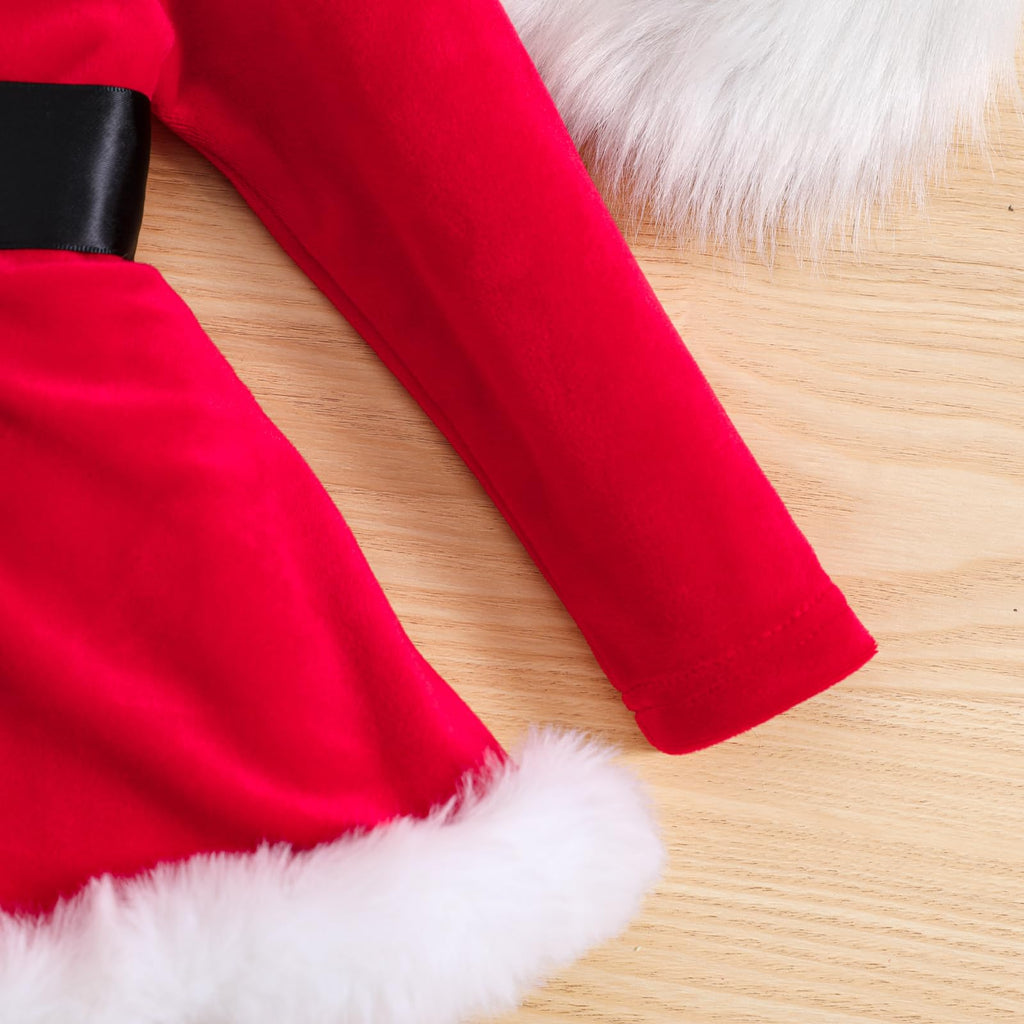 Infant Baby Girl Christmas Dress Santa Claus Romper Dress Long Sleeve Christmas Dress Cute Winter Clothes(A-Red, 6-12