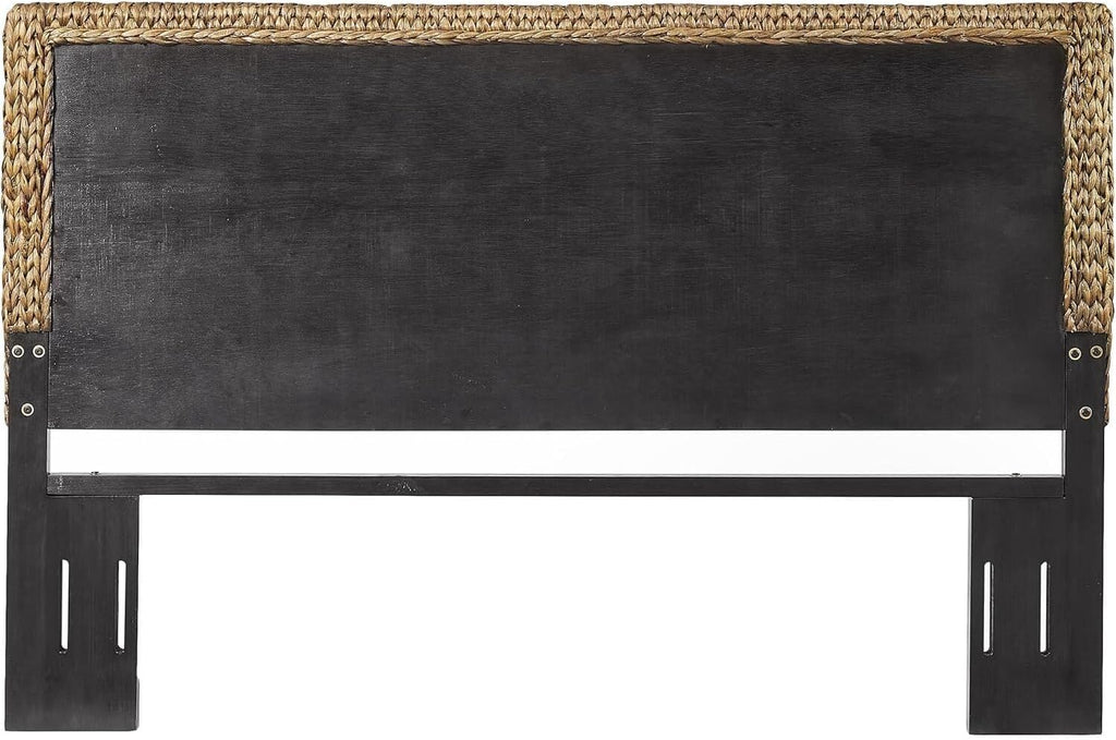 Coastal Handwoven Seagrass King Headboard with Matte Black Feet