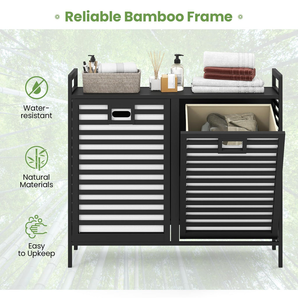 Bamboo Tilt Out Laundry Hamper Cabinet, Wicker Laundry Sorter