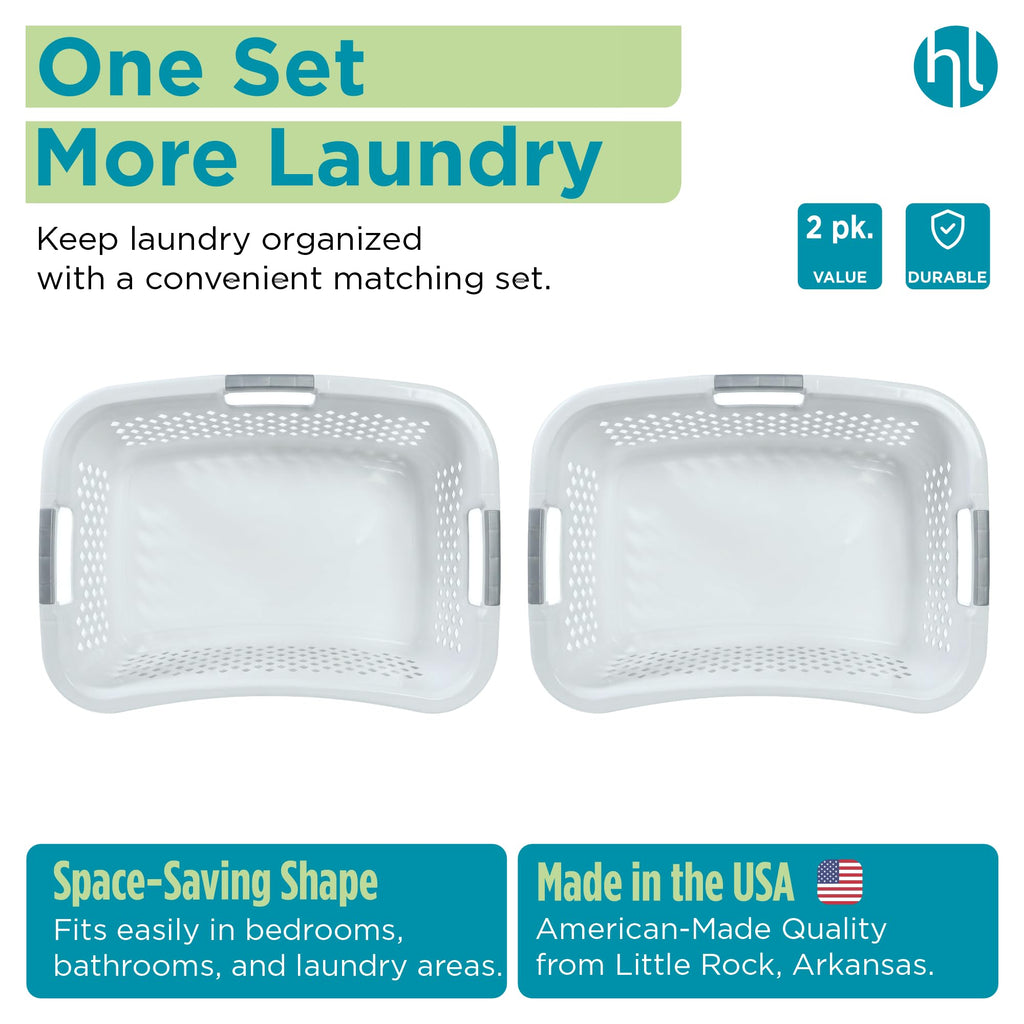 1.5 Bushel Plastic Laundry Basket Front Load, Large Laundry Hamper with Handles, Ventilated Clothes Organizer