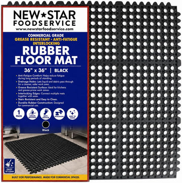Commercial Grade Grease Resistant Anti-Fatigue Interlocking Rubber Floor Mat, 36" x 36", Black