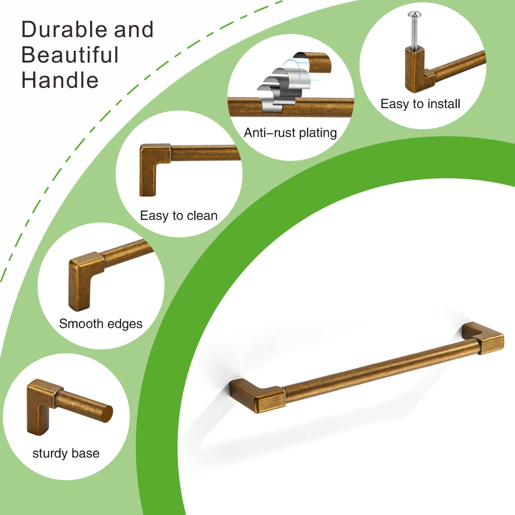 10 Pack Classic Solid Cabinet Handles-6.3"/160mm Screw Spacing Antique Brass Furniture Hardware Handles Dresser