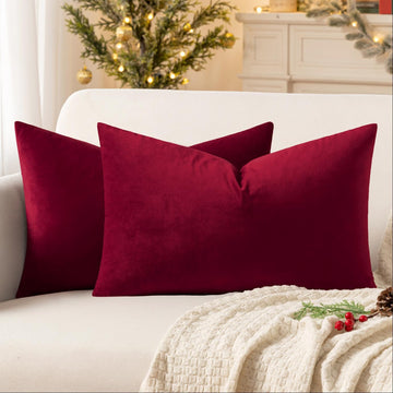 12x20 Inch Lumbar Velvet Christmas Throw Pillow Covers Wine Red