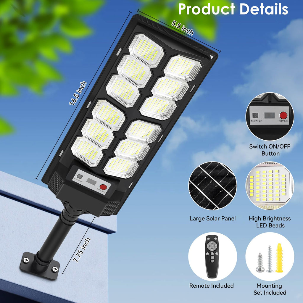 2 Pack Solar Street Lights Outdoor Waterproof 6500K LED Solar Flood Lights Dusk to Dawn Parking Lot Light