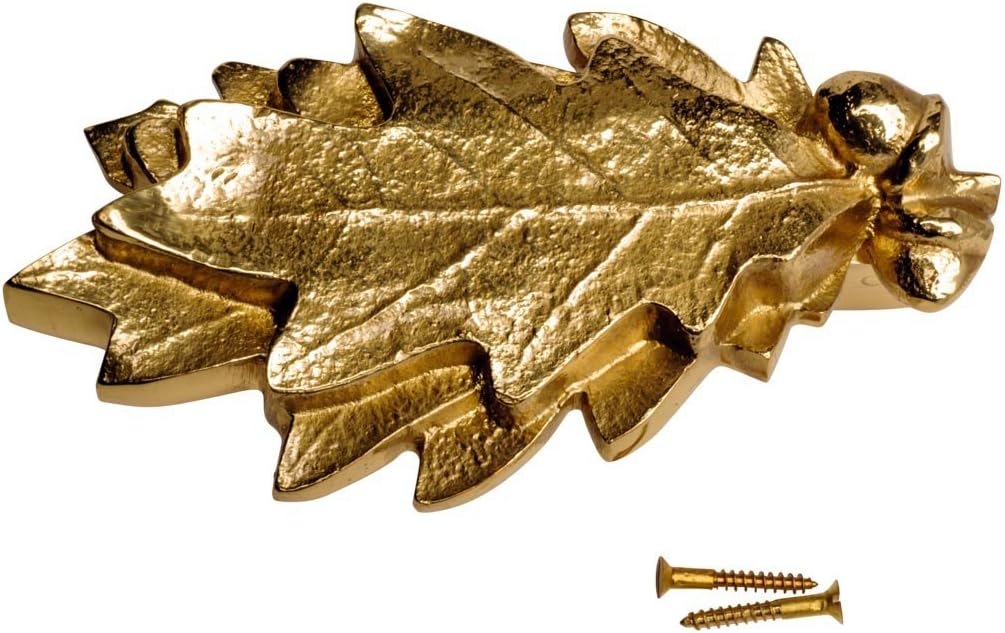 Oak Leaf Door Knocker Solid Brass Polished Finish 6 Inch Decorative Front Door Hardware with Mounting Screws