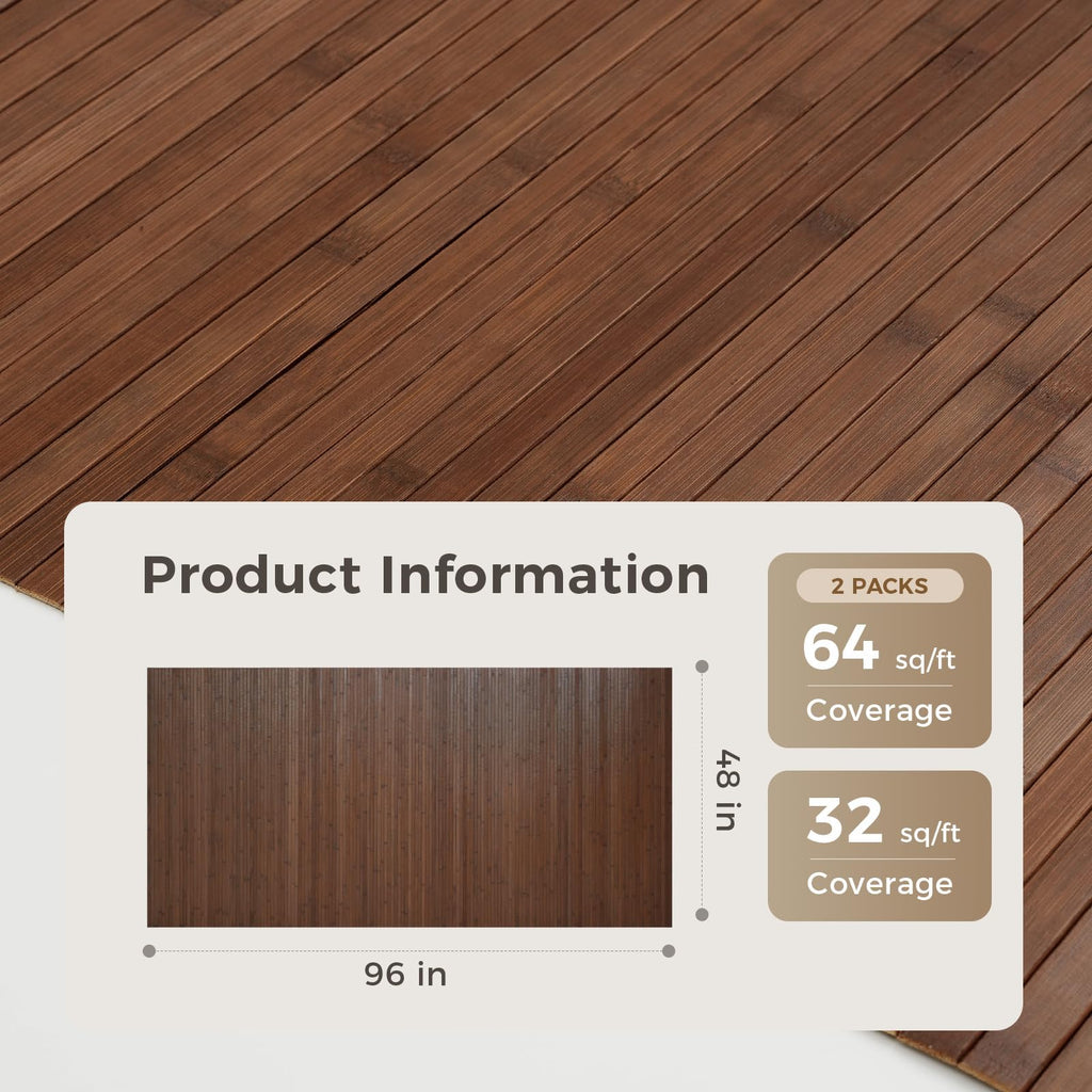 2-Pack Natural Bamboo Wall Panel, 96''x48'', Coffee