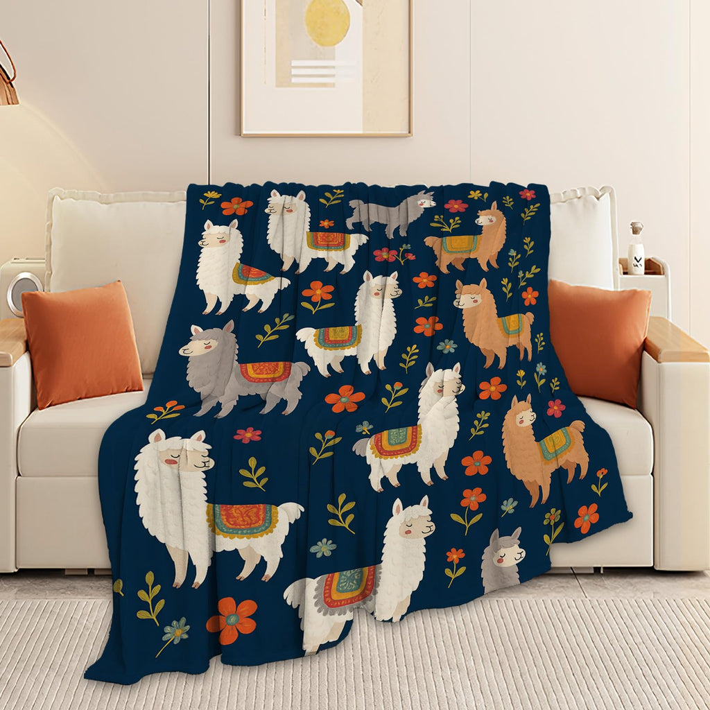 Llama Blanket, Alpaca Throw Blanket, Flower Gifts Blankets Stuff Fleece Flannel Plush for Girls Women Men Boys Lovers