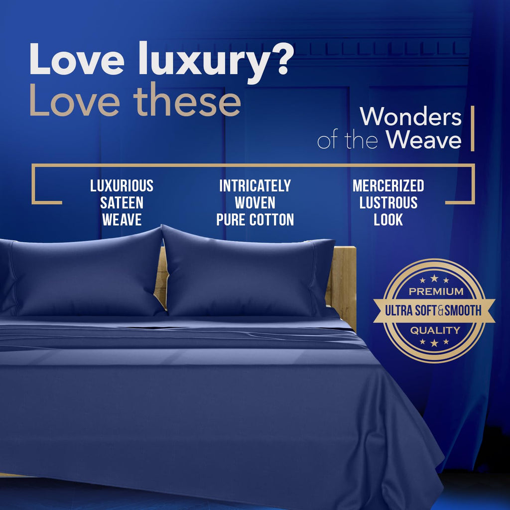 1000 Series Split King Sheets Set Sateen Weave, Navy Blue