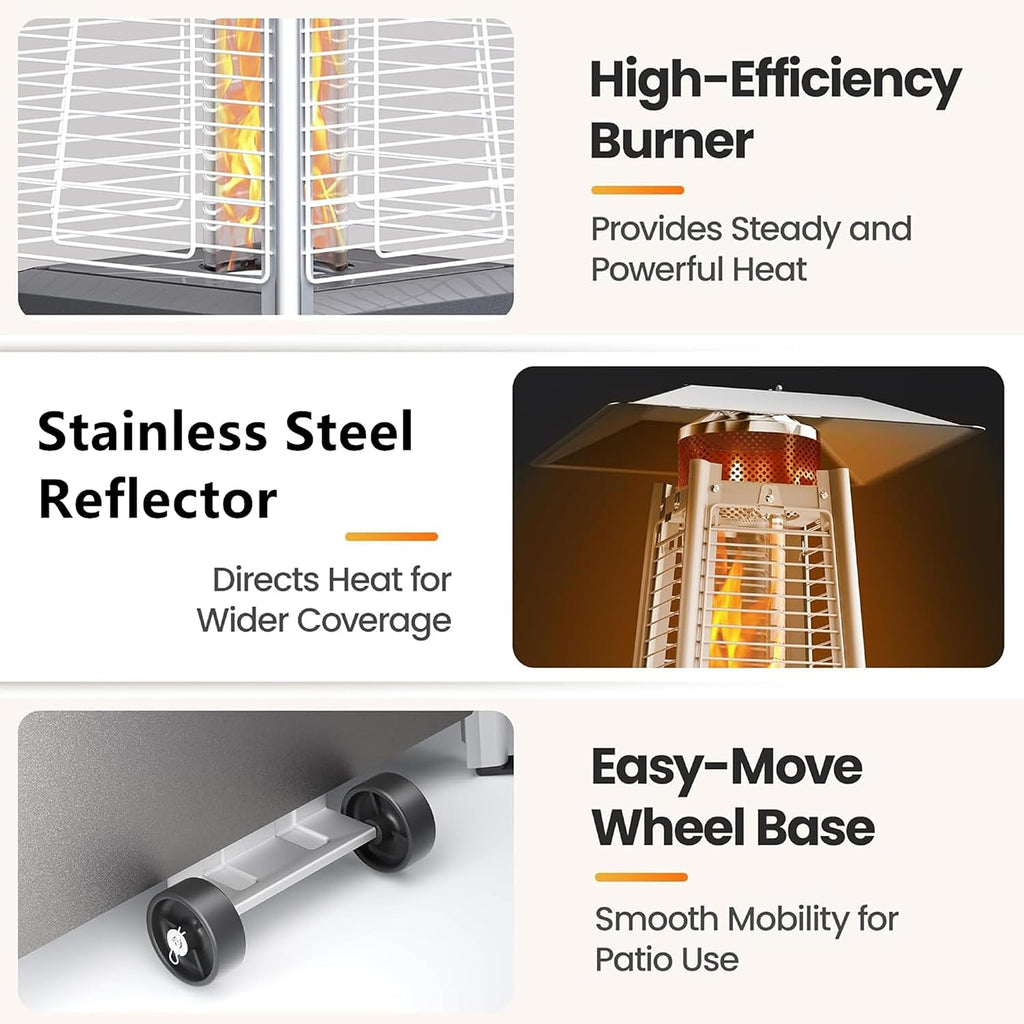 48,000 BTU Pyramid Patio Heater, Outdoor Patio Heaters for Outdoor Use with Cover & Wheels, 88" Quartz Glass Tube