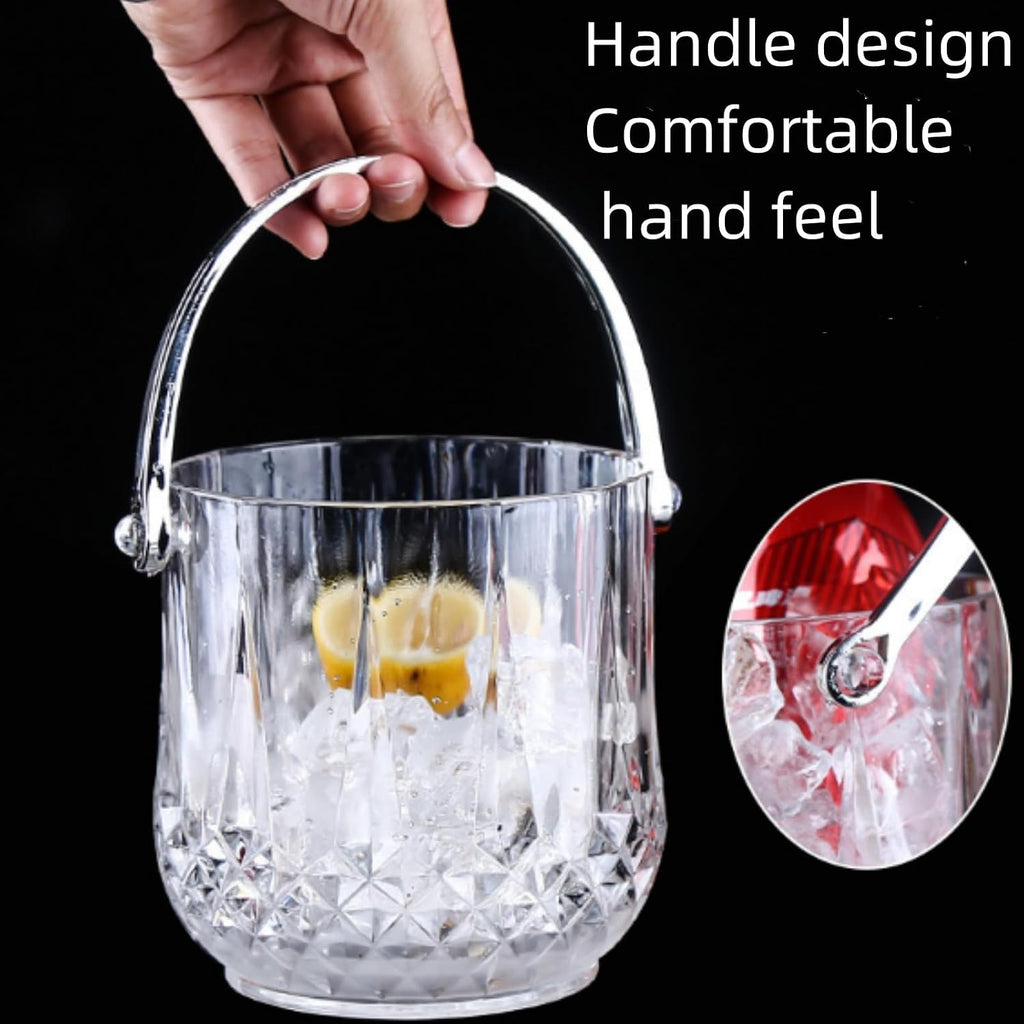 Bucket with Handle & Tongs Wine Chiller & Party Beverage Tub, Clear Acrylic Food Grade Ice Bucket, 37oziterStorage Tub - Set of 2