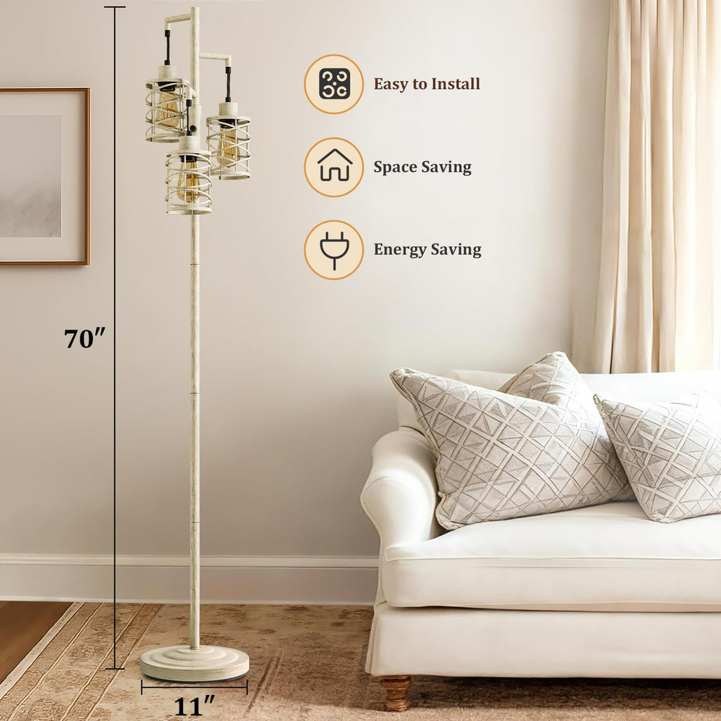 70" Industrial Floor Lamp, Stepless Dimmable Standing Lamp with 3 Bulbs, Farmhouse Corner Standing Tree Lamp, Tall