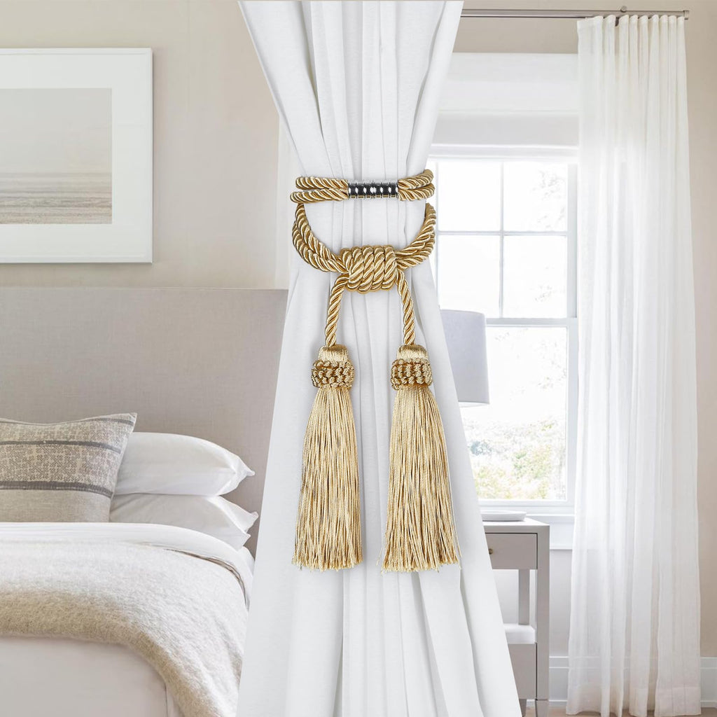 Magnetic Curtain Tiebacks Handmade Tassel Drapery Holdback,6P