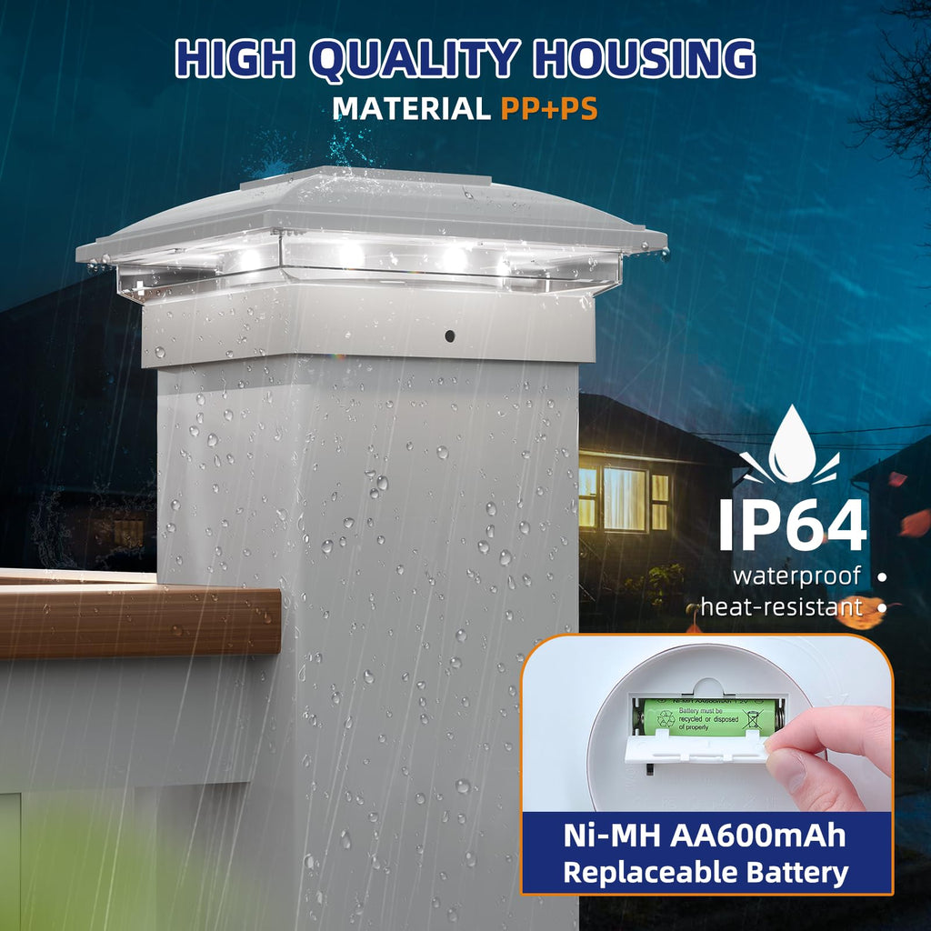 Solar Post Cap Lights - 12 Pack Outdoor Waterproof for 4x4, 5x5, 6x6 Posts, 2 Modes Warm/Cool Light, Solar Powered