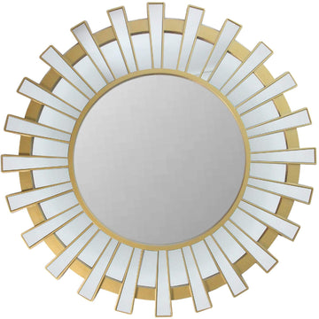 25.5" Matte Gold and Clear Sunburst Round Mirror Wall Decor