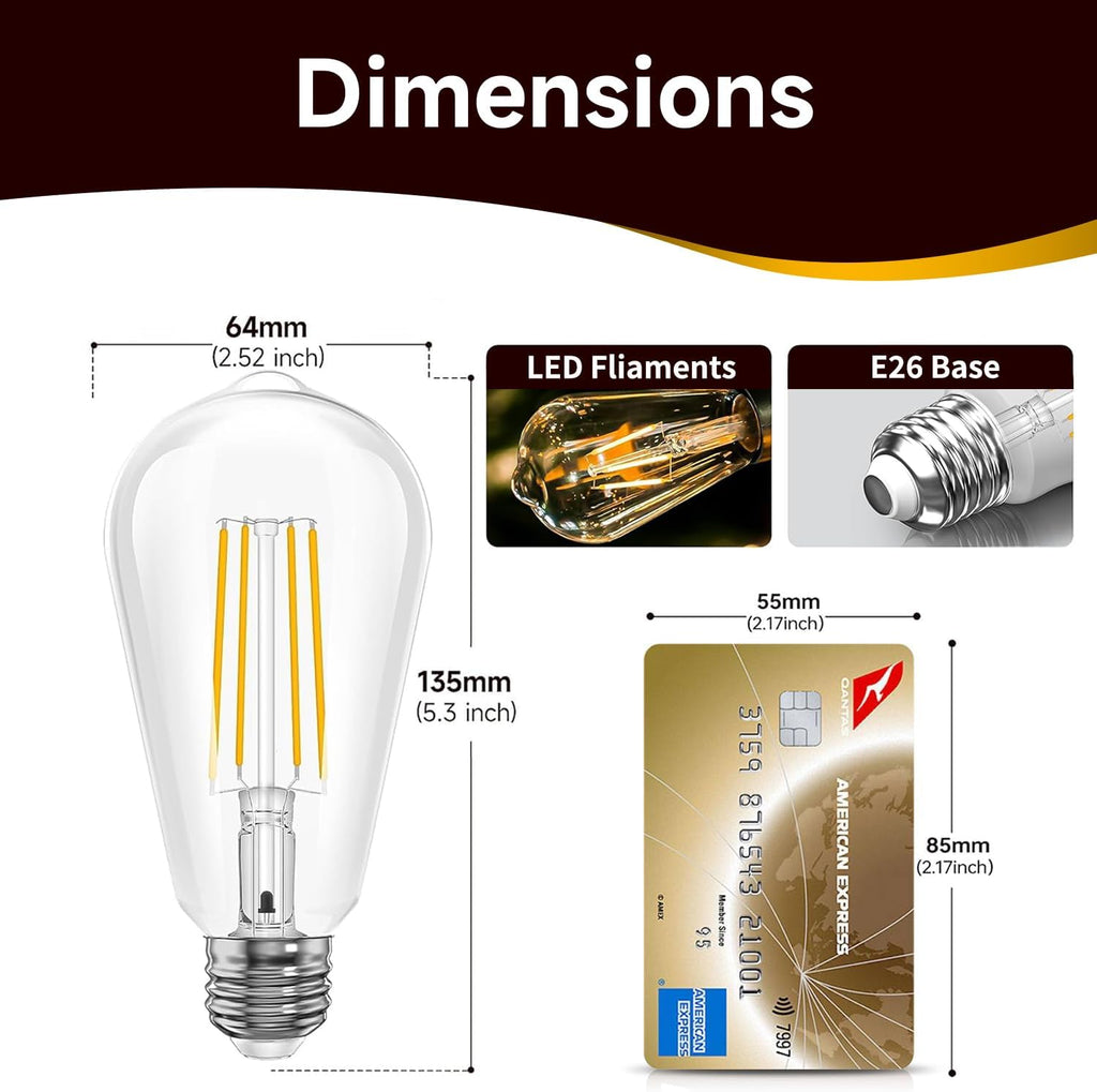 Dusk to Dawn ST64 Edison Light Bulbs Outdoor, 60W Equivalent 4 Pack