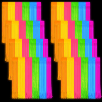 8 Pack Glow in The Dark Curtains Party Supplies 6.6 x 3.3 Ft Glow Tinsel Foil Fringe Curtains Colorful Patchwork