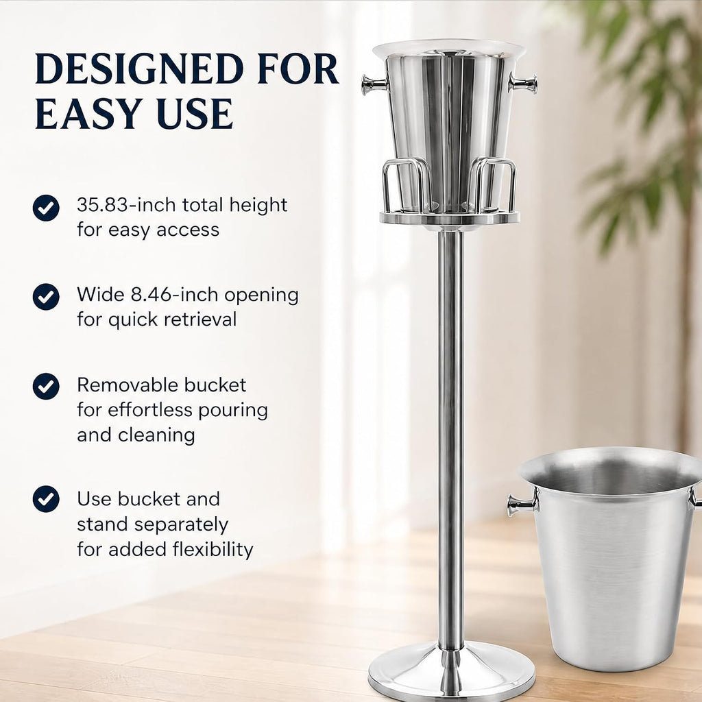Champagne Bucket with Stand, Stainless Steel Standing Champagne Ice Bucket, Party Wine Chiller, Bucket Free Standing