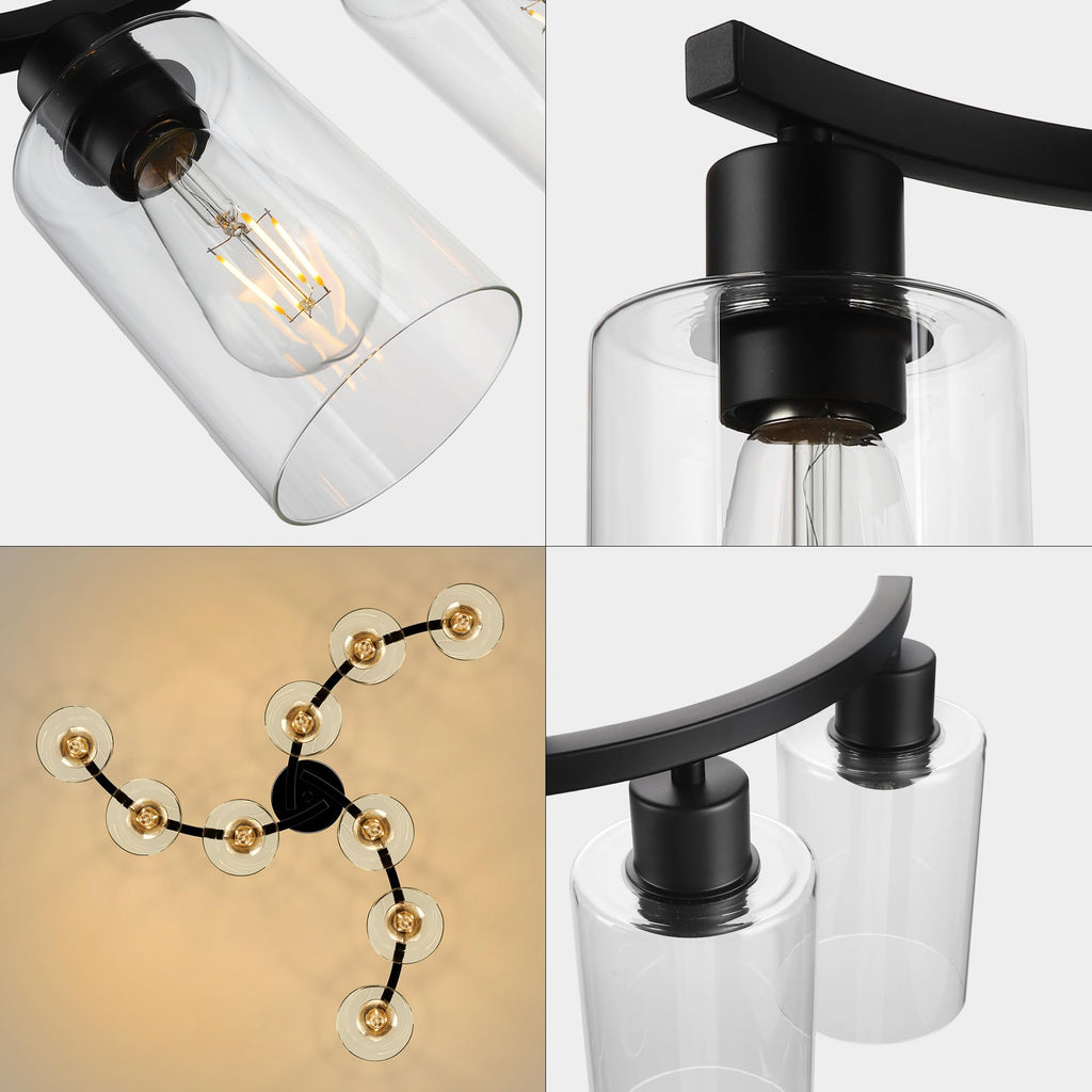 9-Light Black Modern Chandeliers, Adjustable Height Farmhouse Kitchen Island Lighting, Industrial Hanging Light