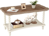 Farmhouse Coffee Table, Rustic White French Country Center Table with Storage Shelf, Wood Coffee Tables Dining Room