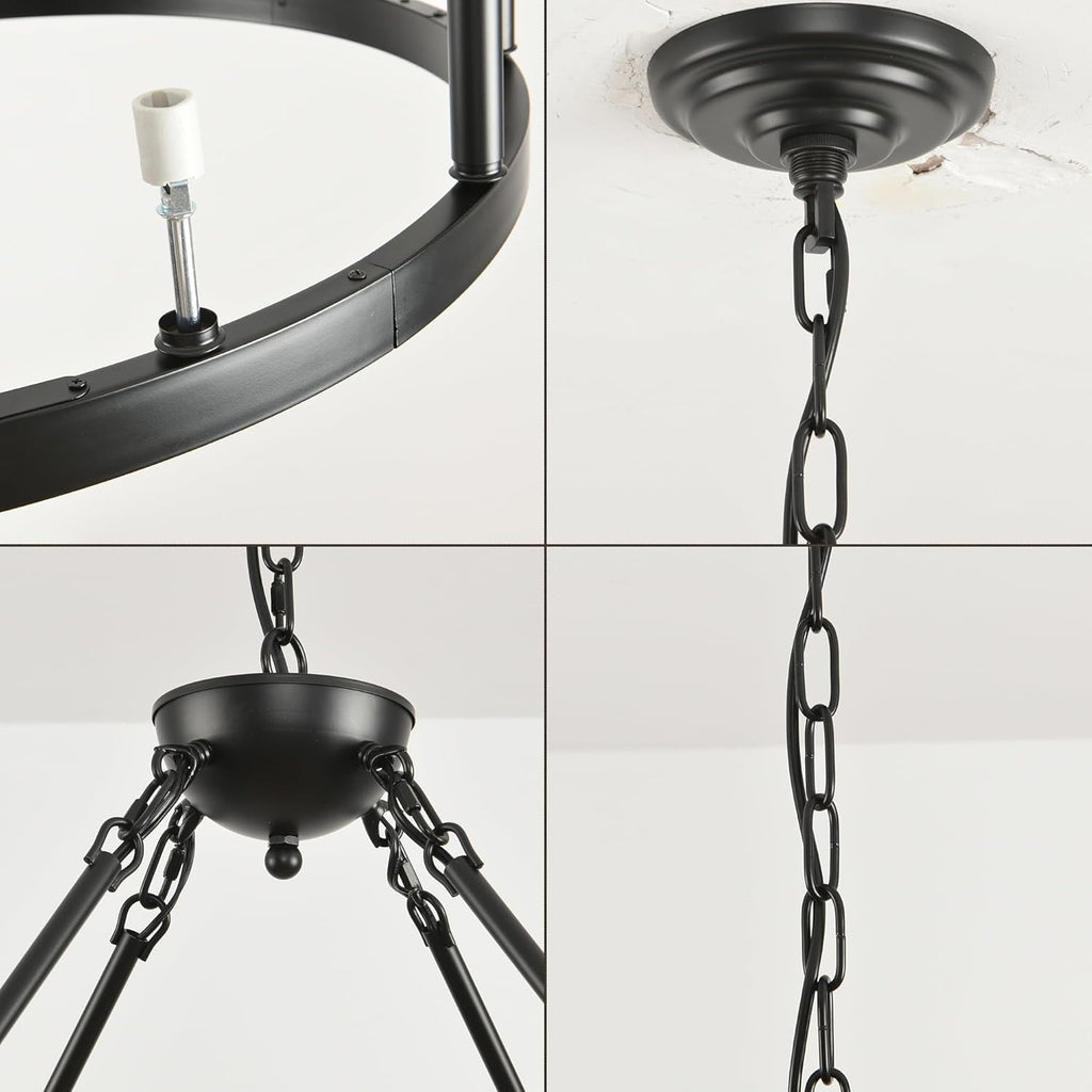 Inspired Camino Style Chandelier - Black Wagon Wheel Chandelier 32 inch,12-Light Farmhouse Wagon Wheel Chandeliers Round Industrial Ceiling Light fixtures for Outdoor Porch high Ceilings Living Dining Room Foyer Entryway A105-B0C6WP8KRW