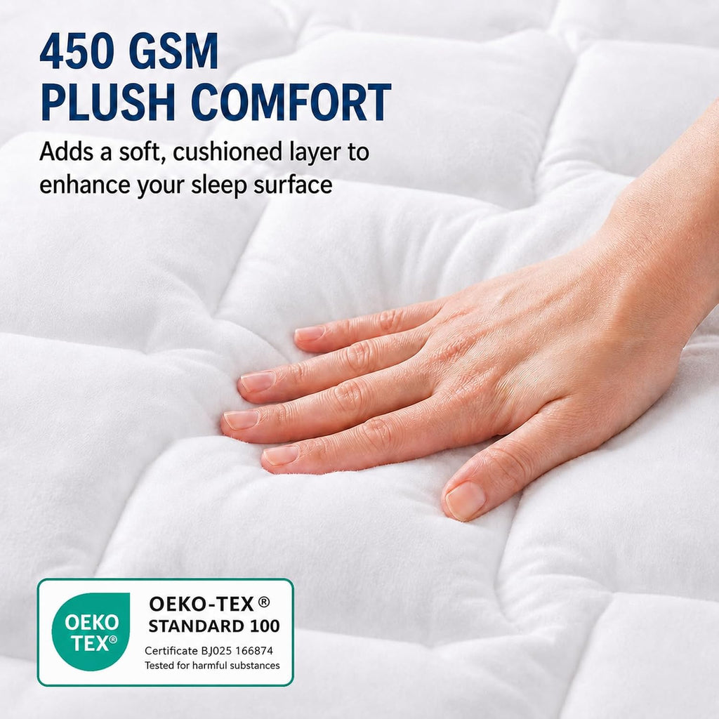 King Mattress Pad, 450 GSM Fill, Cotton Top, 8-21 Inch Pocket | OEKO-TEX Certified, White King 78 x 80 Inches