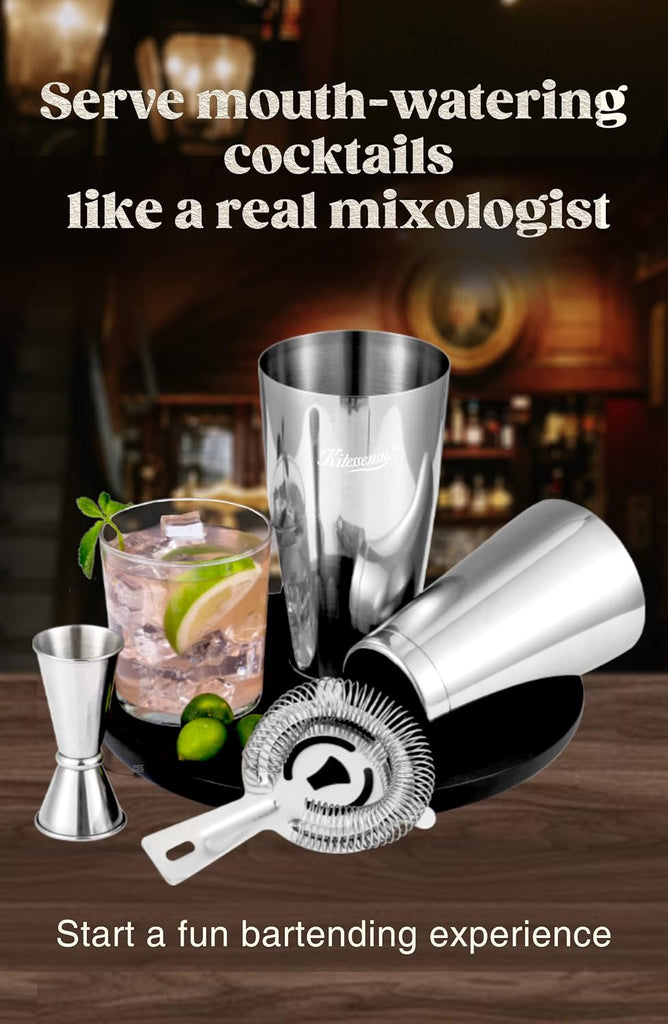 Boston Cocktail Shaker Set, 4-Piece Boston Shaker Tins Bartender Kit with 18oz & 28oz Mixed Drink Shaker, Hawthorne - Set of 4