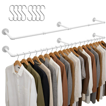 65.7in Industrial Pipe Wall Mounted Clothes Rack, Heavy Duty Detachable Iron Garment Bar, Rustic Space-Saving Hanging