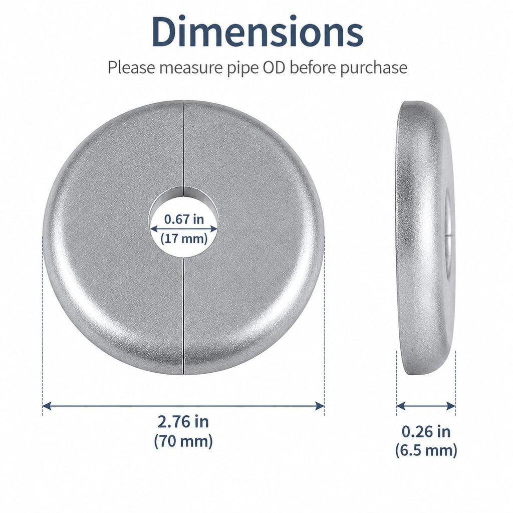 3 Pack Silver Escutcheon Plate 1/2 Inch, Split Pipe Cover with Self-Adhesive Backing, Removable Two-Piece Wall Flange