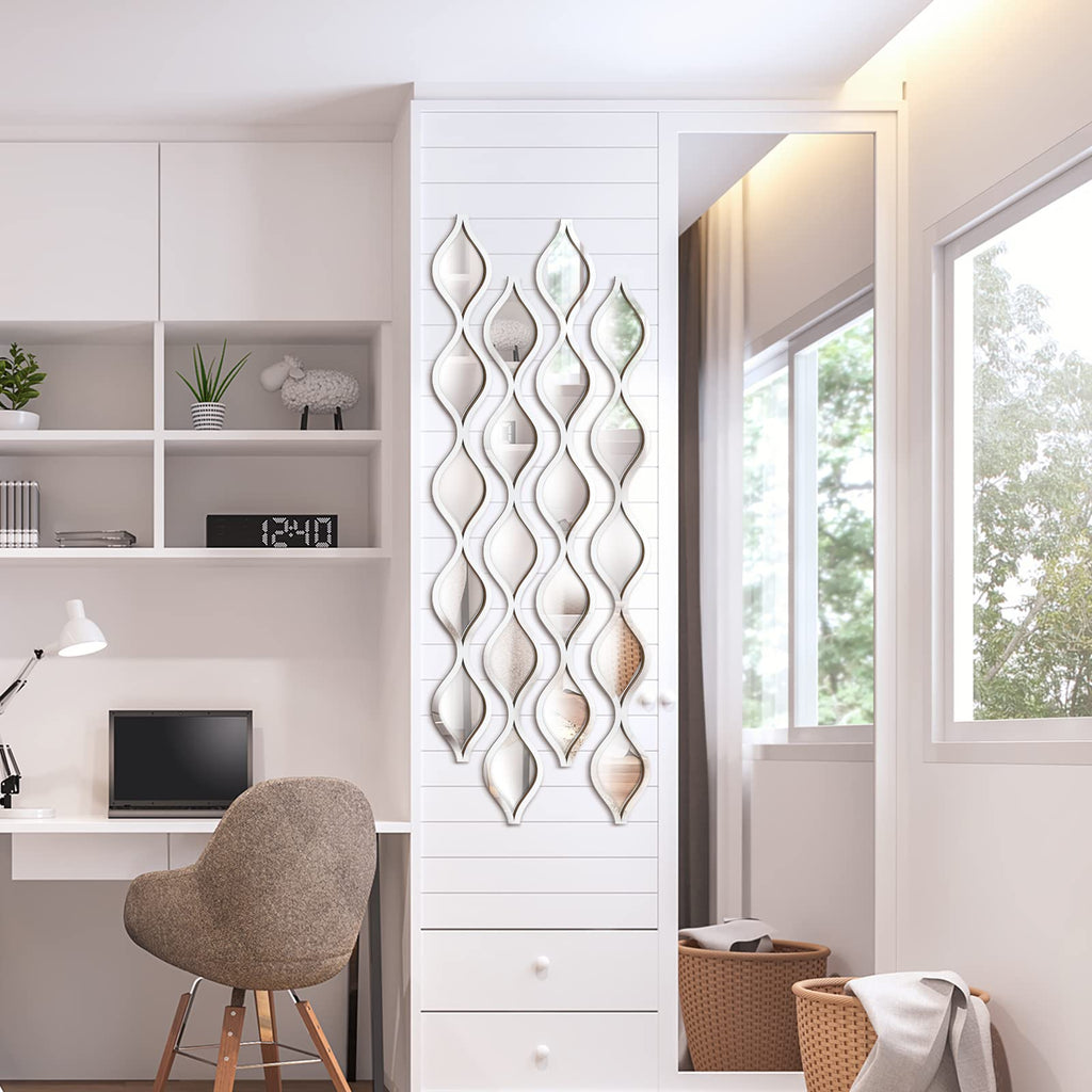 4 Pcs Teardrop Mirror Wall Art Decorative Mirror Wall Decor, Silver