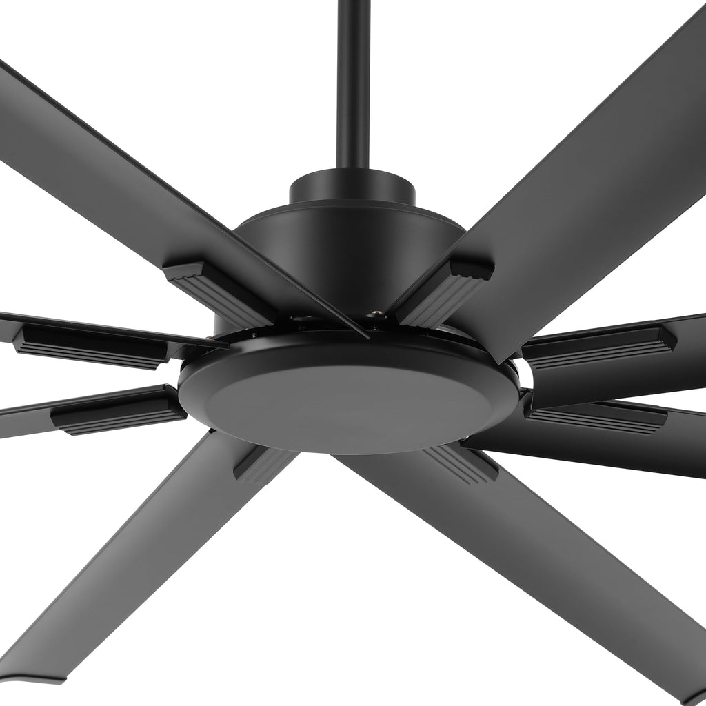 96" Ceiling Fan No Light Black, Reversible DC Motor, 6 Speed Remote Control, Industrial 8 Aluminum Blades with 3
