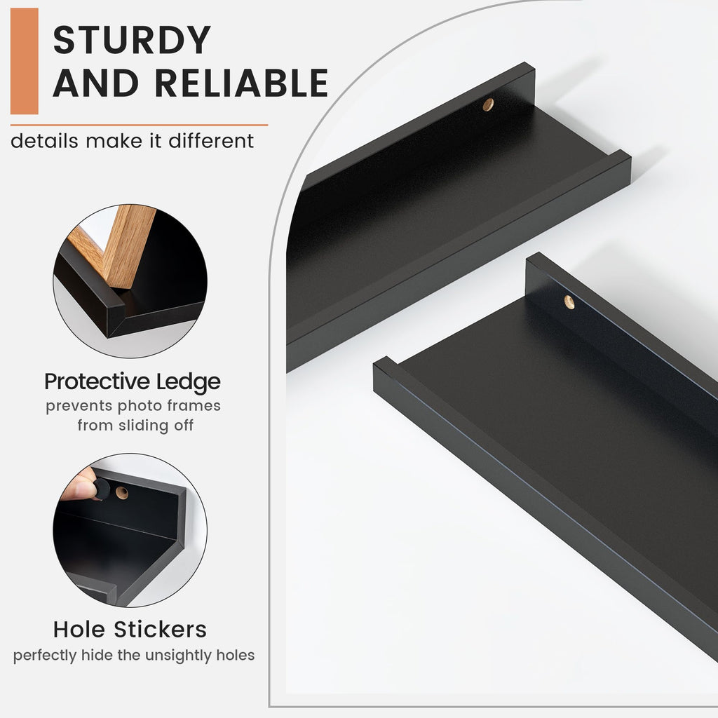 Floating Picture Ledge Shelves for Wall Set of 4, 48" W, Black
