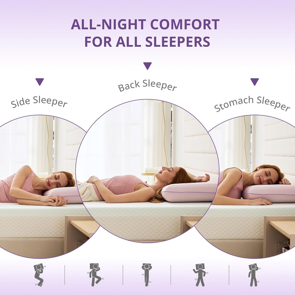 Cooling Gel Memory Foam Pillow for Hot/Side Sleepers, Neck Support, Purple | Ergonomic Pressure Relief, Fits Back &