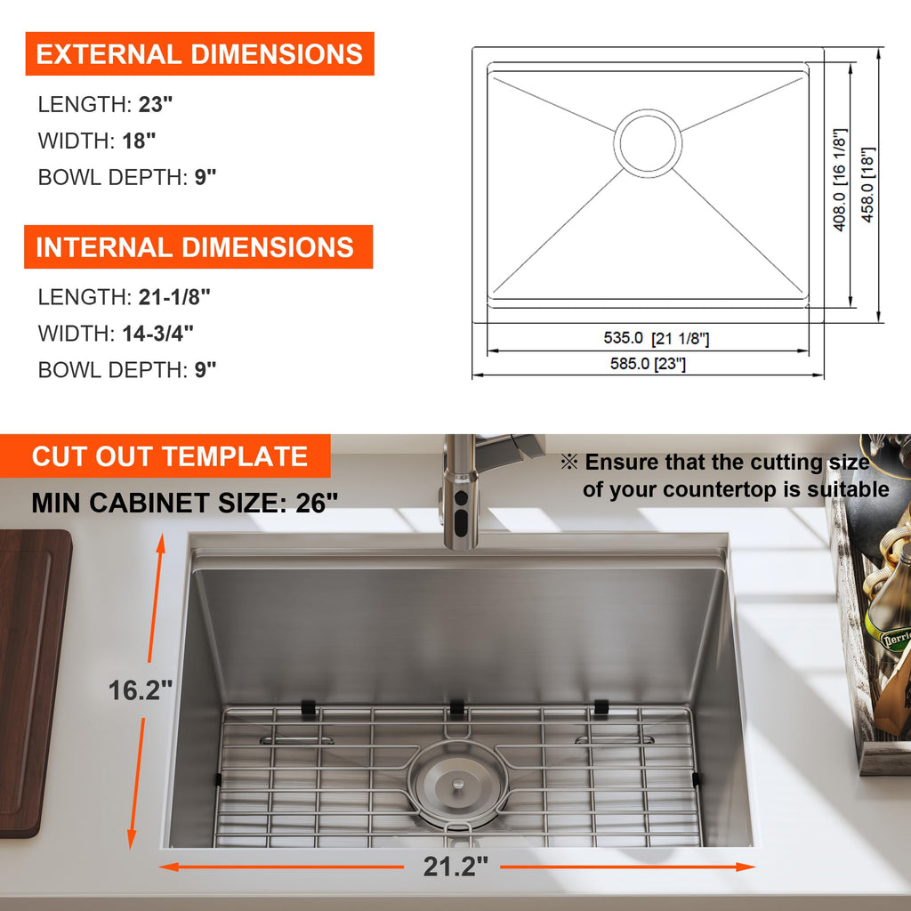 23 Inch Workstation Undermount Handmade Single Bowl Kitchen Sink