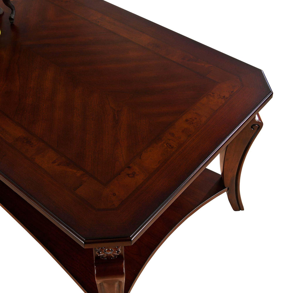 Vintage Wood Coffee Table, 47 inches Rectangular 2-Tier Coffee Tables with Storage Shelf, Traditional Mid Century