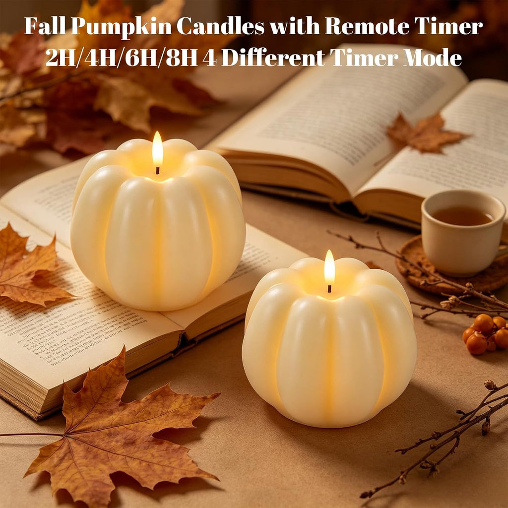 Fall Decorations Real Wax Pumpkin Candles with Remote Timer - Set of 6