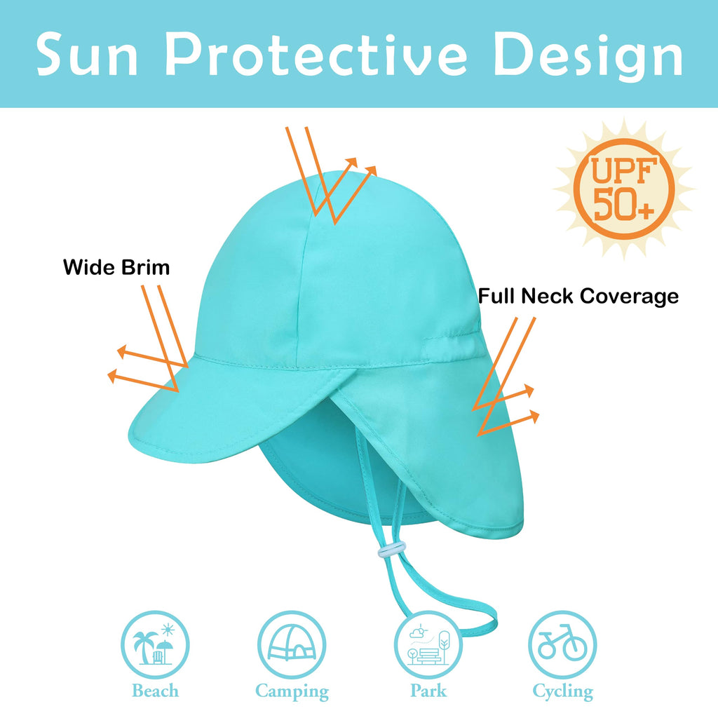 2 Pack Infant Sun Hat UPF 50+ 0-3, Aqua/White