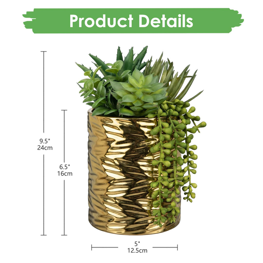 Gold Artificial Succulents in Pots Faux Succulents Plants Fake Succulent Arrangement Potted Plants with Gold Tall