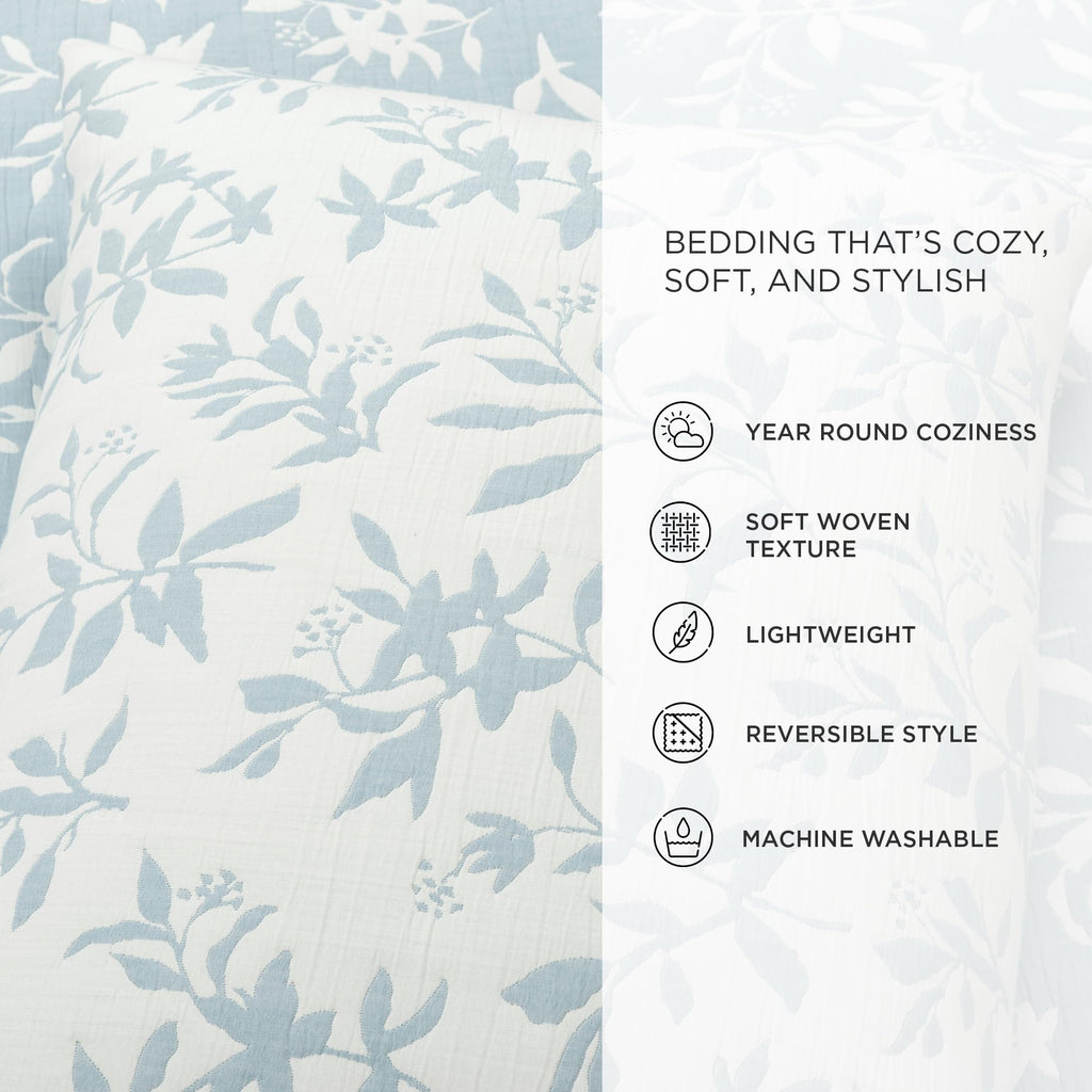 Floral Jacquard Reversible Matelasse Quilt 3 Piece Set Blue - Floral Bedding Set Quilt
