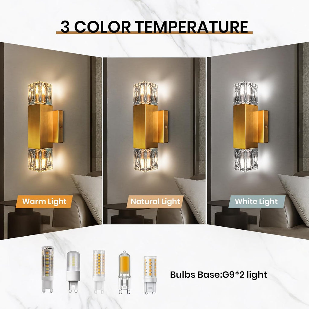 Crystal wall Sconces,Gold Wall Light Fixtures,Modern Vanity Lights for Bathroom,Luxury Indoor wall Lighting,Vanity