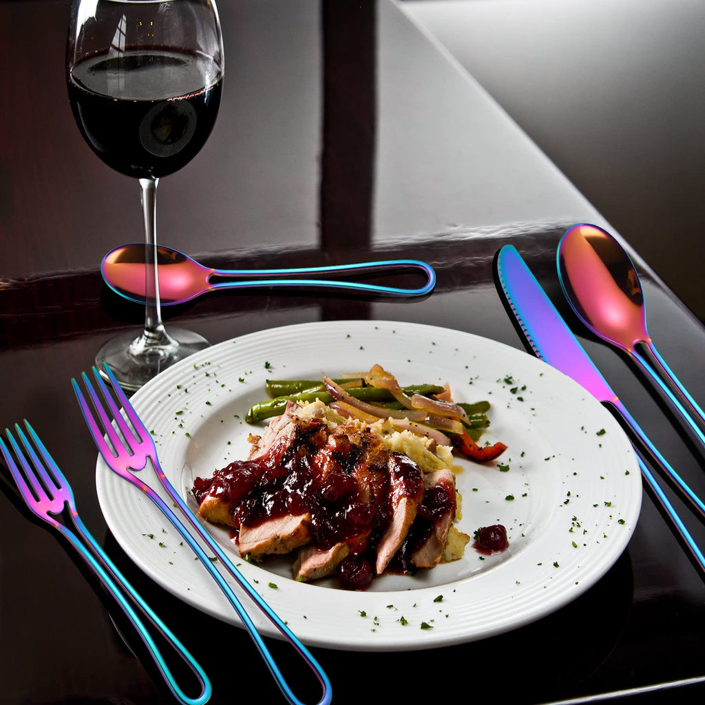 A·HOUSEWARE Iridescent Silverware Hollow Design 20 Piece Stainless Steel Flatware Set of 4 include Forks Spoons