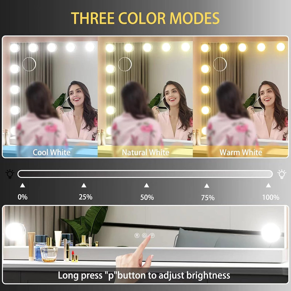 Vanity Mirror with Lights, 32 x 24 Tabletop Hollyhood Makeup Mirror, Hollywood Lighted Mirror with 18 Dimmable LED