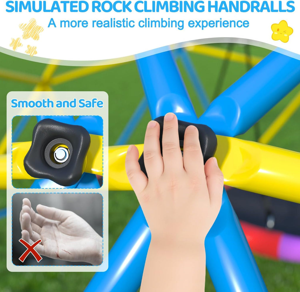 Climbing Dome with Rainbow Saucer Swing, 10FT Indoor Jungle Gym for Kids