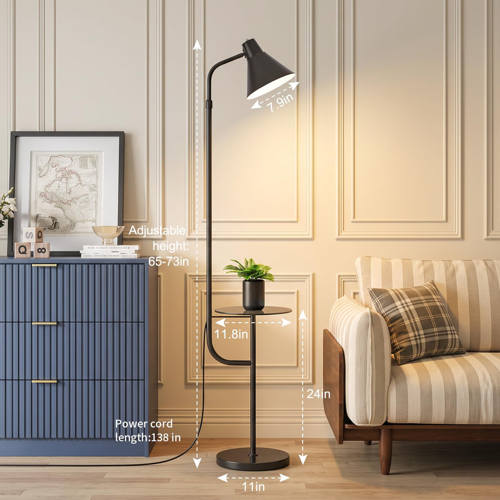 Black Floor Lamp with Shelf, Dimmable LED Reading Standing Lamp