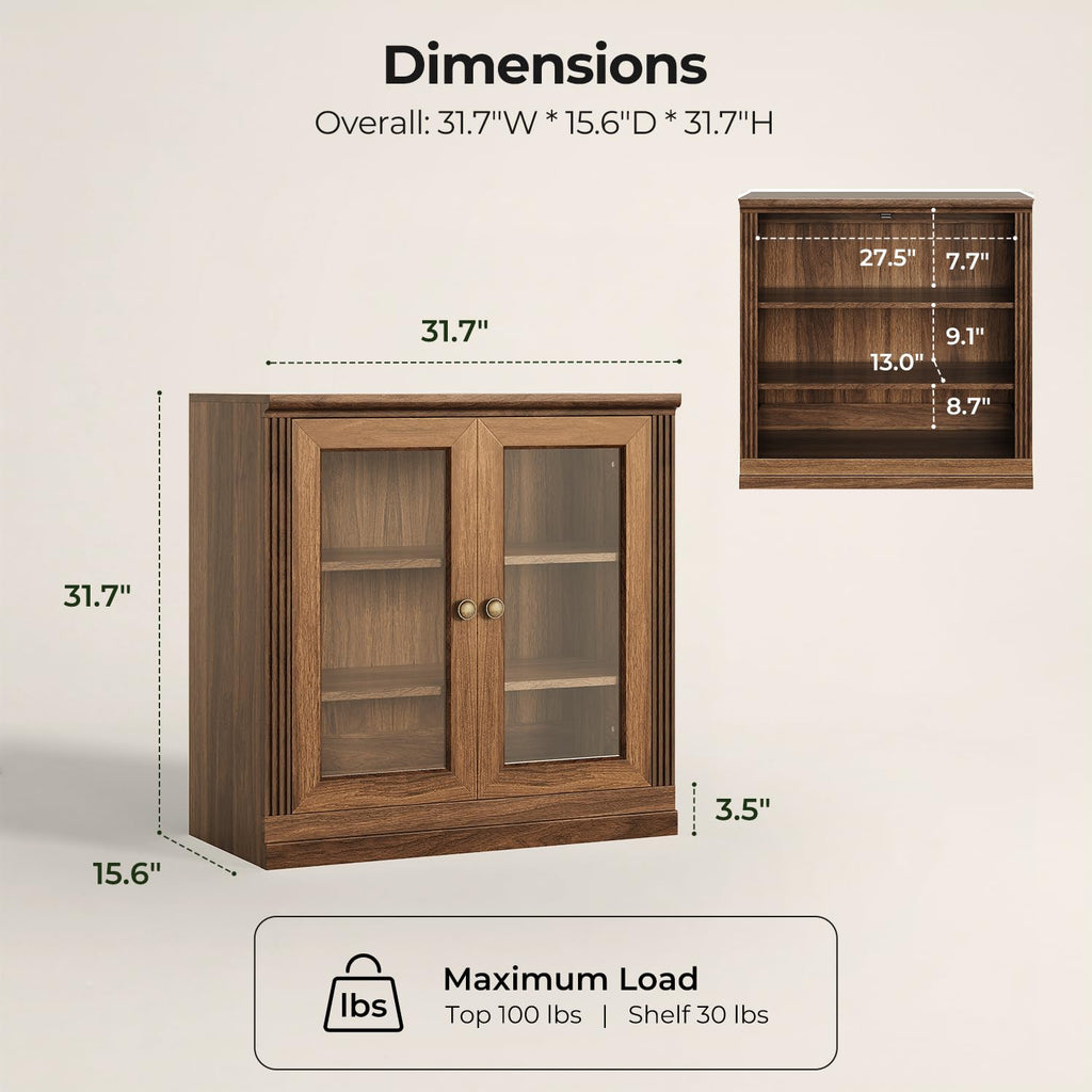 Monos 32-Inch Modular Sideboard Buffet Cabinet with Acrylic Doors, Walnut