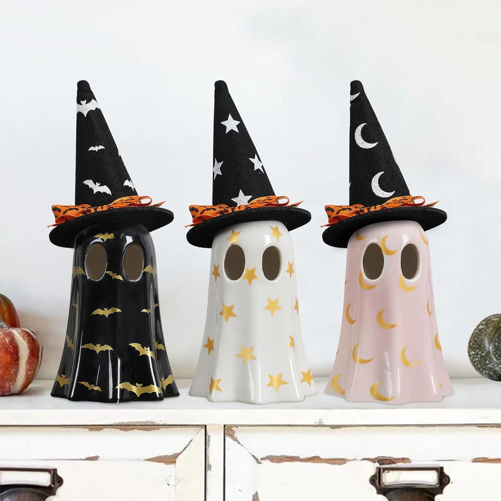 Halloween Ceramic Ghost Halloween Decorations Indoor - Set of 3