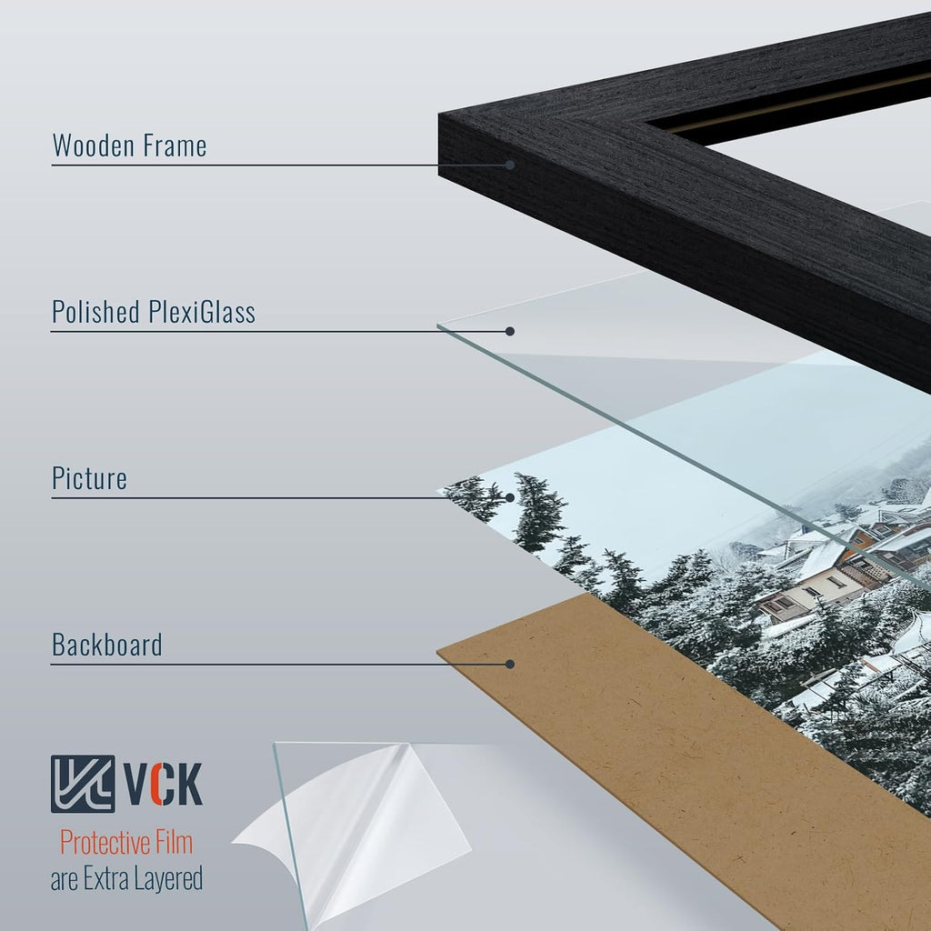 24x36 Poster Frame 3 Pack, Black Oak Wood Wide Border, for Picture | Light Woodgrain, Wall Hanging, HD Plexiglass