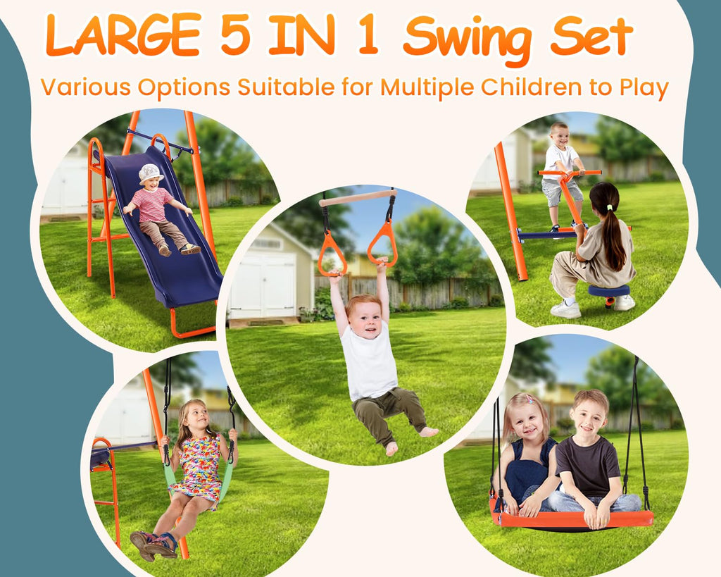 Swing Sets for Backyard with Slide - 700 lb Metal Outdoor Playset
